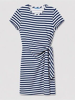 J. McLaughlin Navy White Striped Wrap Dress XS Nautical Stretch Resort Midi Y2K